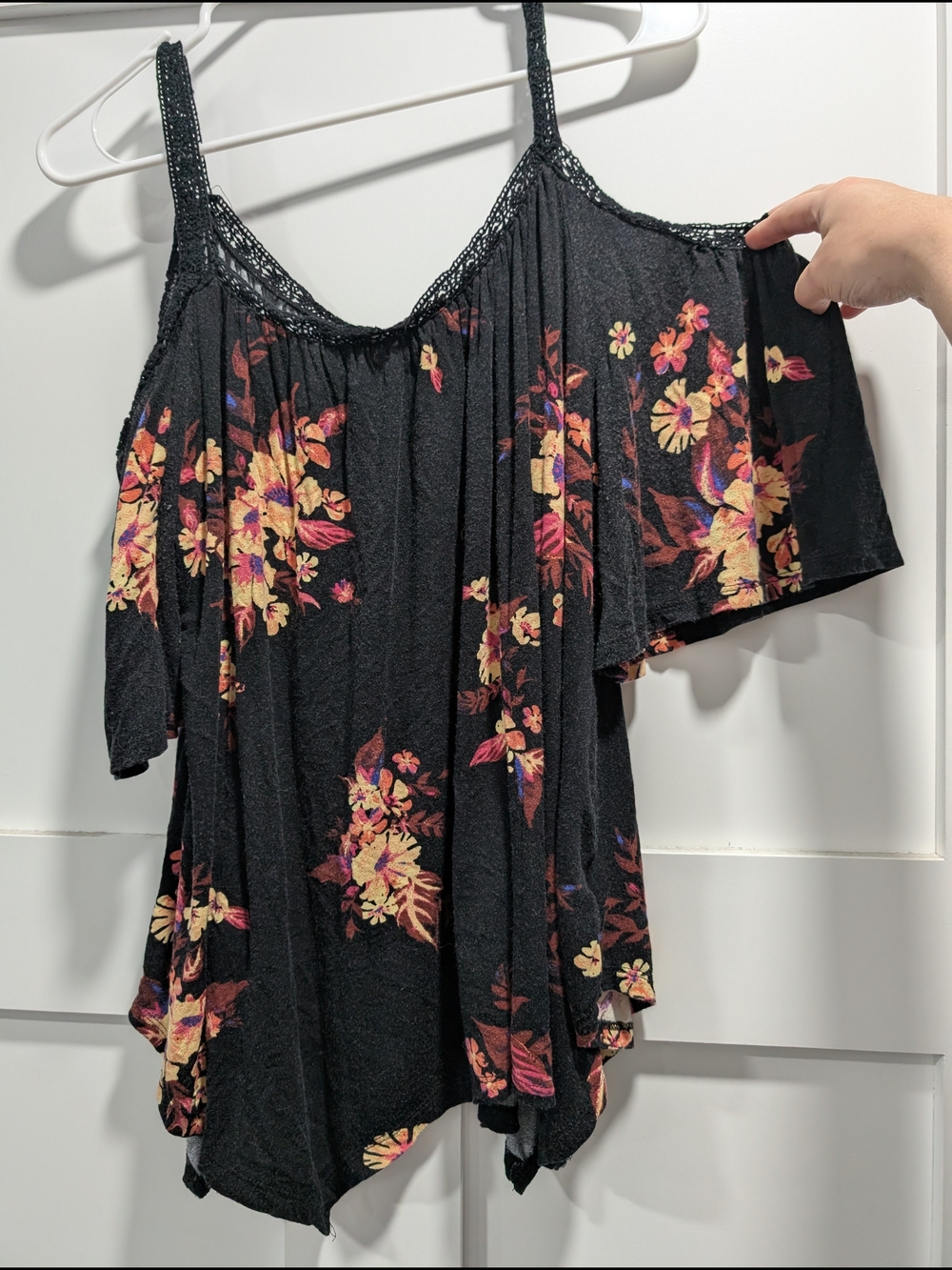 Women’s Black Floral Off The Shoulder Top